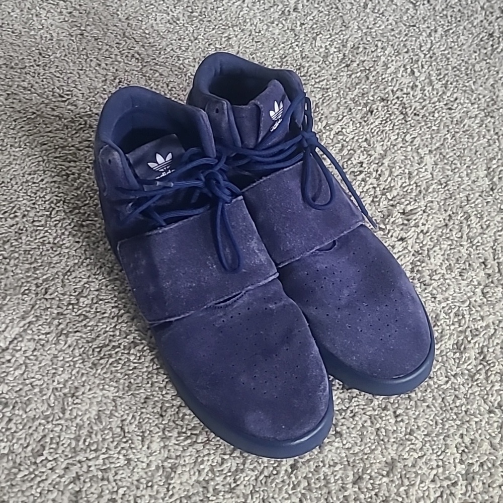 EUC Adidas Tubulae Invader Strap Suede Sneaker Dark Blue Men 10.5 - Picture 2 of 11